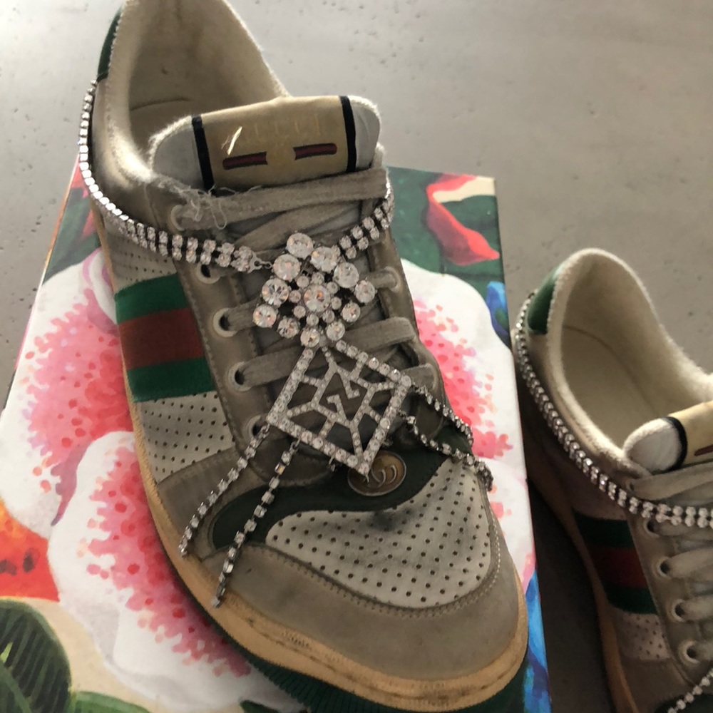 Authentic Gucci White & Off-White Crystal Screener
